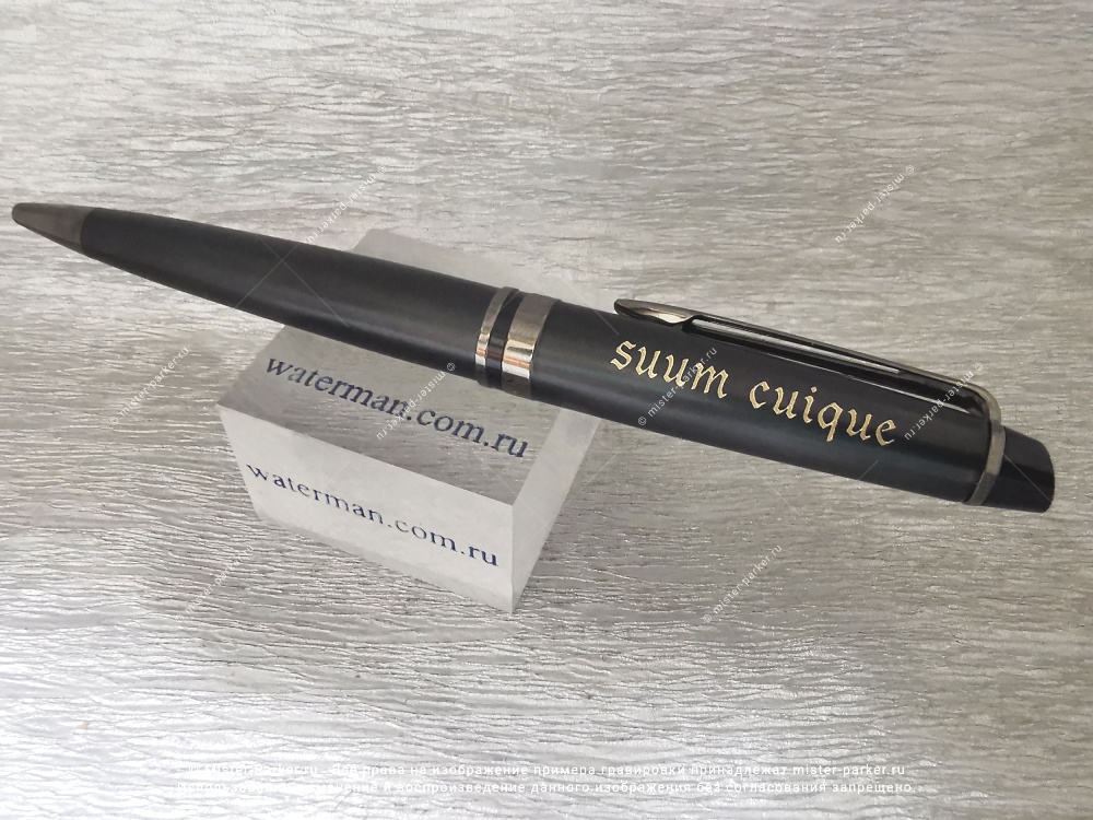  Ручка шариковая Waterman Expert DeLuxe, Metallic Black RT, пример гравировки, 2119251