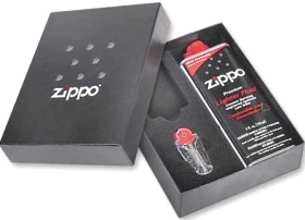  Подарочная коробка Zippo: 6 кремниев, топливо 125 мл, место для широкой зажигалки