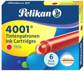  Картриджи с чернилами для перьевой ручки Pelikan INK 4001, Brilliant Red (короткие, 6 шт)