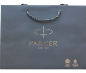 Фирменный подарочный пакет PARKER, Большой, бумажный, серый, 30*21*10 см.