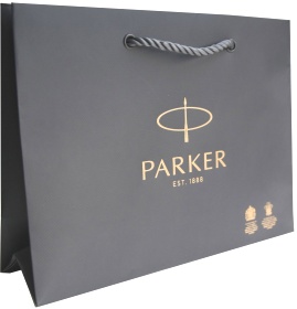 Фирменный подарочный пакет PARKER, Большой, бумажный, серый, 30*21*10 см.