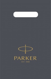 Фирменный подарочный пакет PARKER, Малый, полиэтиленовый, серый, 20*30 см.