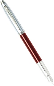   Sheaffer 100, Brushed Chrome Plated Cap Red Barrel Nickel CT ( F)
