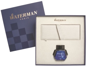 Подарочная коробка с синим флаконом чернил Waterman и местом для ручки